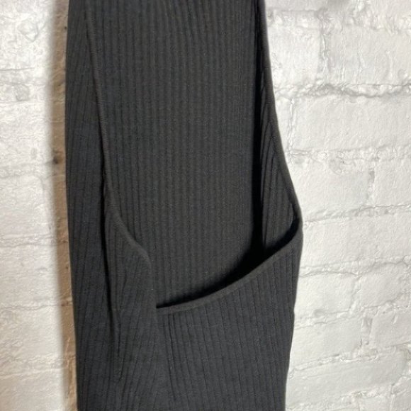 Ronny Kobo Mardelle Asymmetrical High Leg Slit Halter Black Ribbed Midi dress - Picture 5 of 12